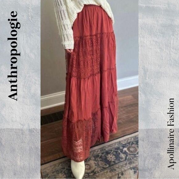 Anthropologie Maxi Terracotta Lace Tiered Skirt in small new - Picture 1 of 4